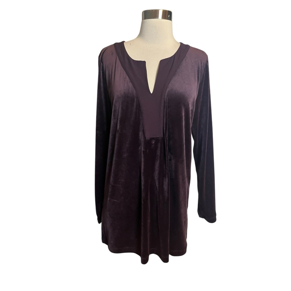 J Jill Pure Jill Velvet Top Size L Tall Purple Long Sleeve Velour Tunic